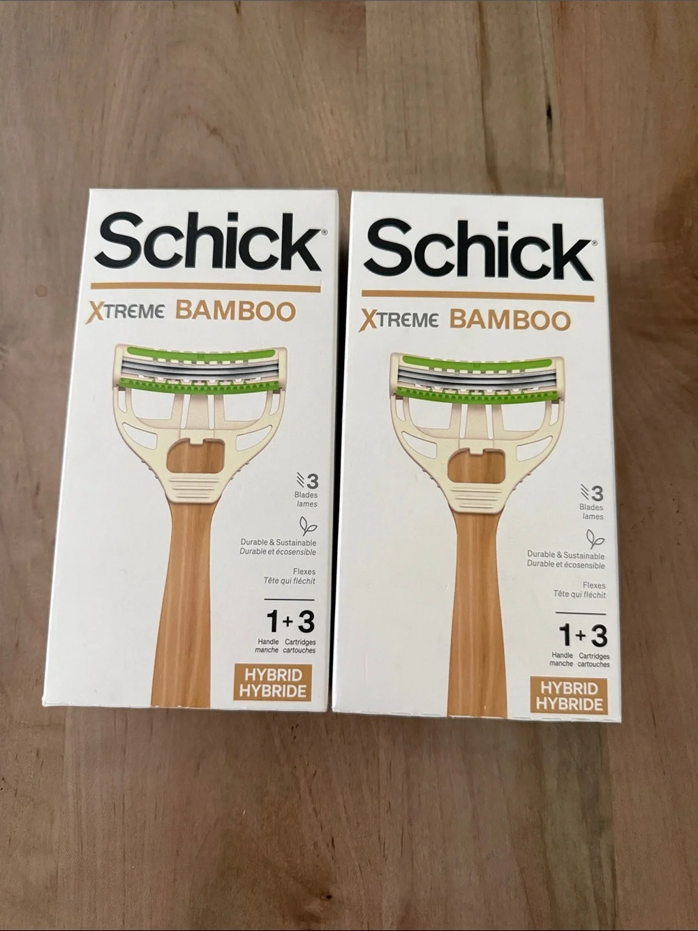 Schick Xtreme Bamboo Hybrid Razor - Natural Wood Handle with Green Accents